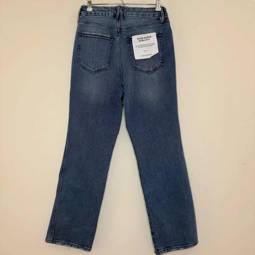 NEW GOOD AMERICAN Good Curve Straight Blue 858 Straight Leg Stretch Comfy Jeans